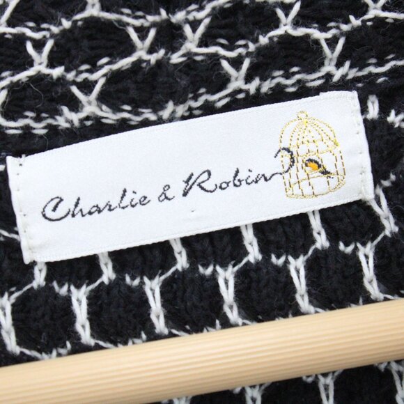 Charlie & Robin Cardigan Sweater Womens Black & White Knit One Button Front XS - Picture 7 of 11